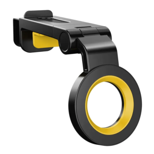 CH21 foldable magnetic airplane phone holder, black with yellow accent ring, product 3D render