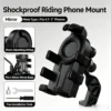 Black shockproof motorcycle mirror type phone mount, shock-absorbing airbag, fits ≤10mm mirror base, compatible with 4.7-7 inch smartphones, includes free installation tools