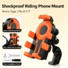 Black & orange shockproof motorcycle mirror type phone mount, shock-absorbing airbag, fits ≤10mm mirror base, compatible with 4.7-7 inch smartphones, includes free installation tools