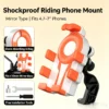 White & orange shockproof motorcycle mirror type phone mount, shock-absorbing airbag, fits ≤10mm mirror base, compatible with 4.7-7 inch smartphones, includes free installation tools
