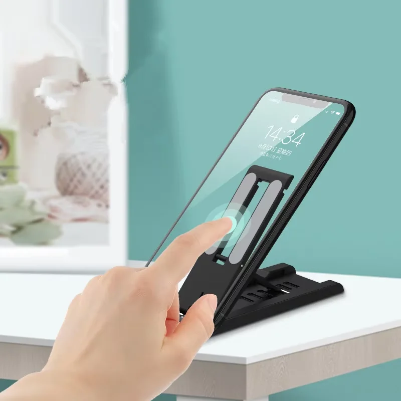 Macaron black foldable desk phone holder, touch operation usage scene