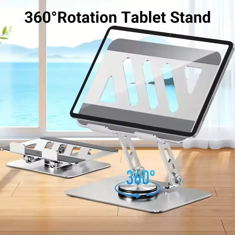 TS01 carbon steel tablet stand, 360° rotating base, for tablet home office desktop use