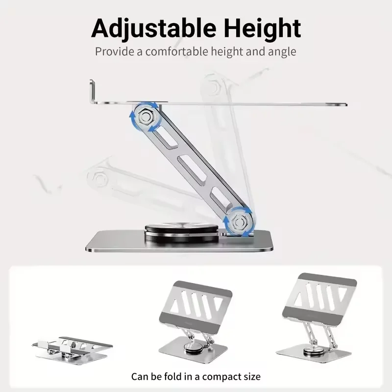 TS01 tablet stand with adjustable height and angle, foldable compact design for storage