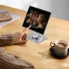 TS01 carbon steel rotatable tablet stand, used on wooden desk for video watching
