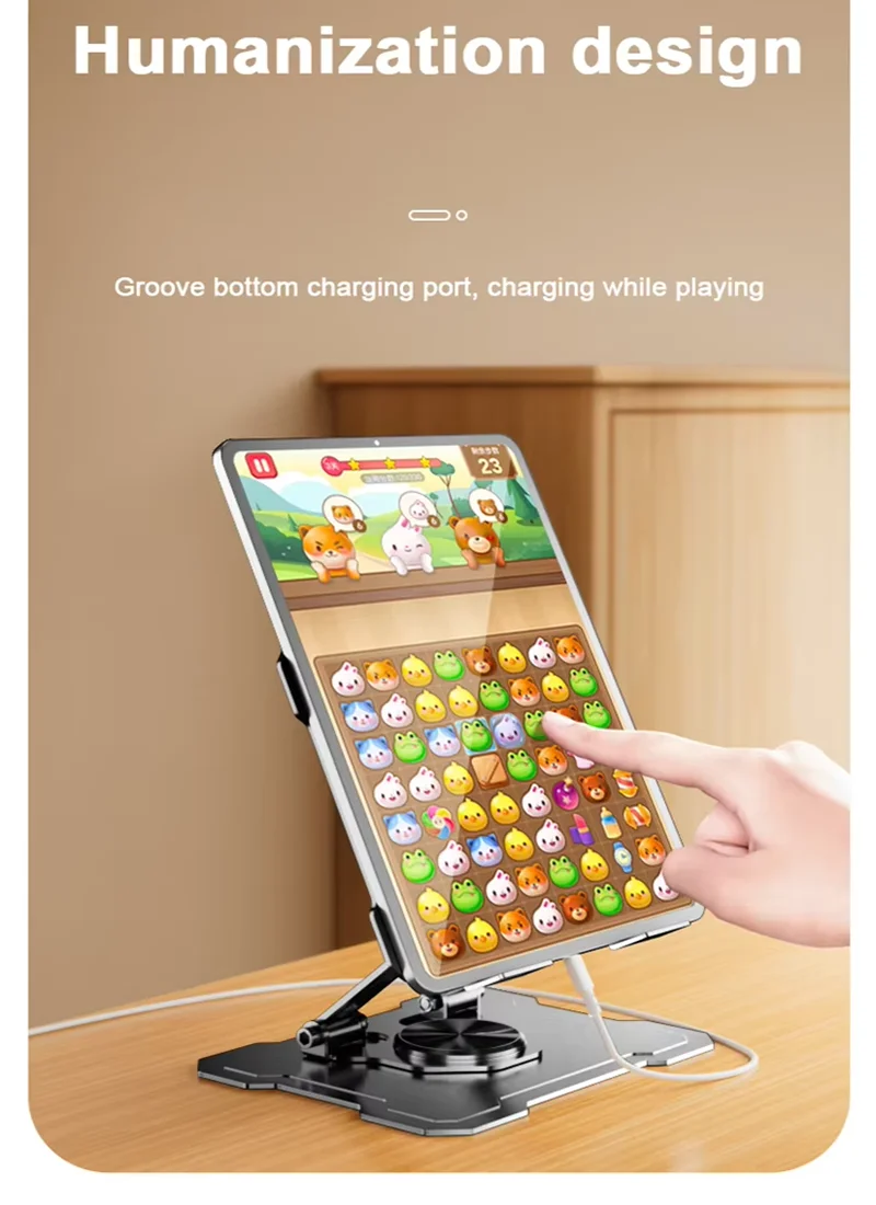 TS02 carbon steel tablet stand with reserved charging port, charge while using tablet
