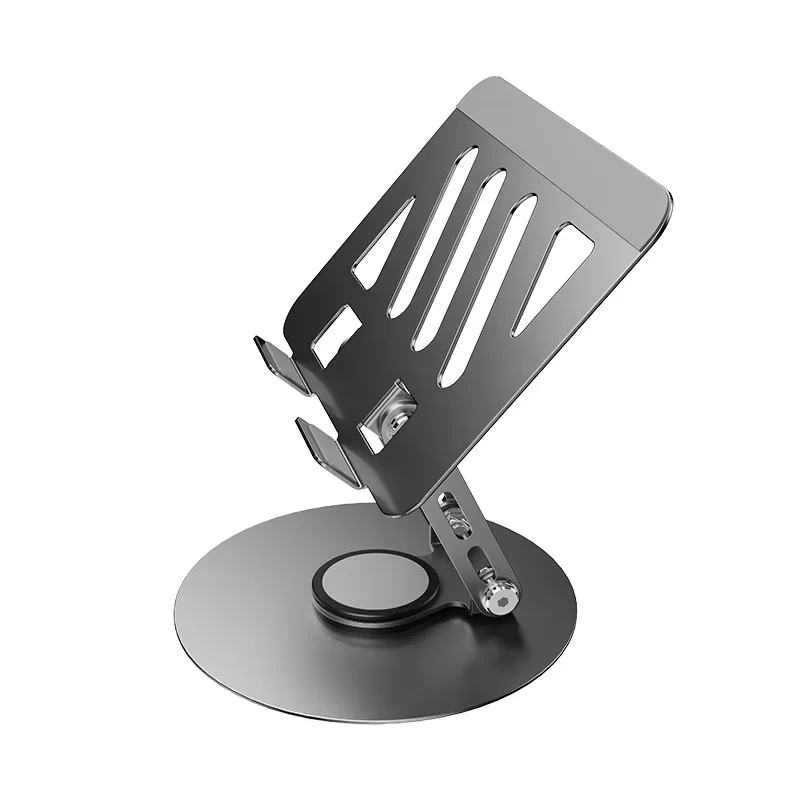 TS03 gray carbon steel tablet stand, 360 degree rotating base adjustable desk holder
