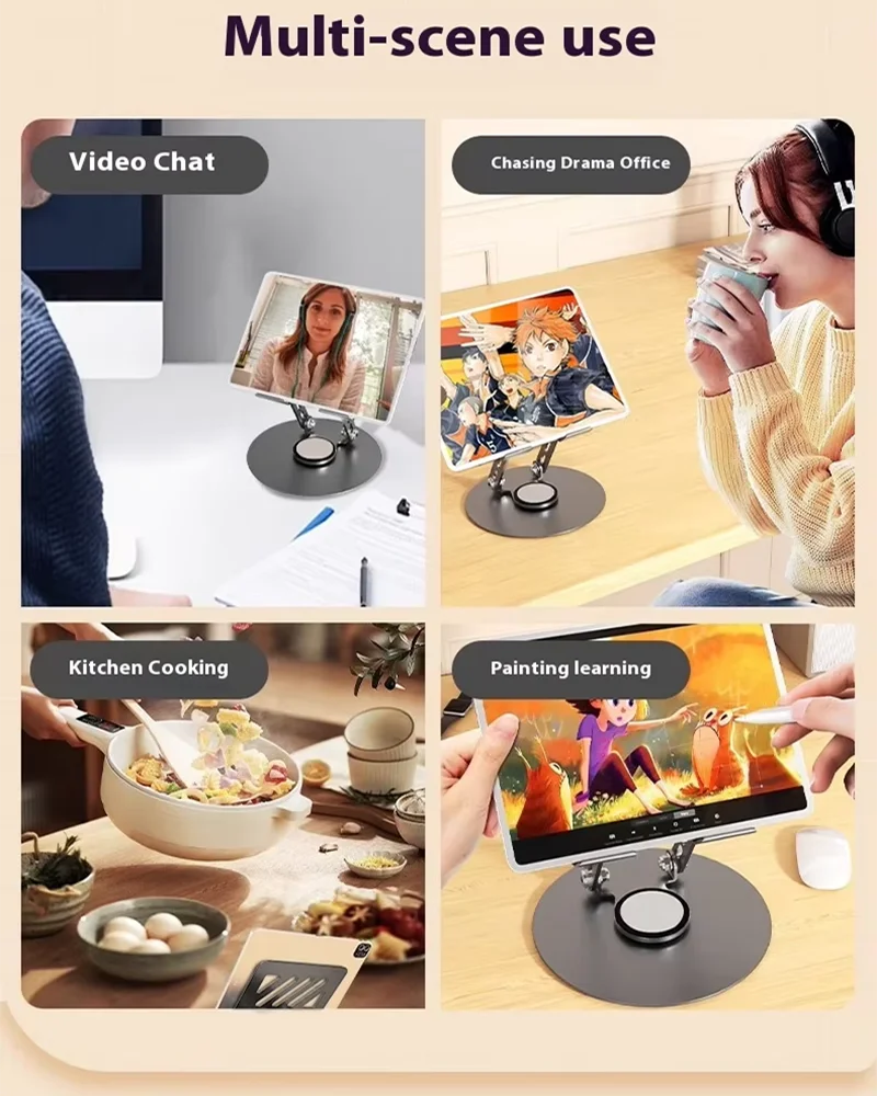 TS03 360° rotatable carbon steel tablet stand for video chat, cooking, office and painting learning