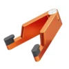 Orange V shape aluminum alloy foldable mobile phone stand with silicone anti slip pads, white background product shot