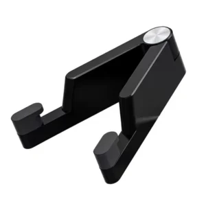 Black V shape aluminum alloy phone holder, foldable design with silicone anti slip pads