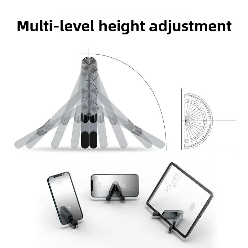 V shape metal stand with multi level height adjustment, supports phone and tablet in different viewing angles