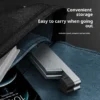 Foldable metal phone stand stored inside backpack, compact portable design for travel