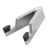 Silver V shape aluminum alloy mobile phone stand with silicone anti slip pads, white background
