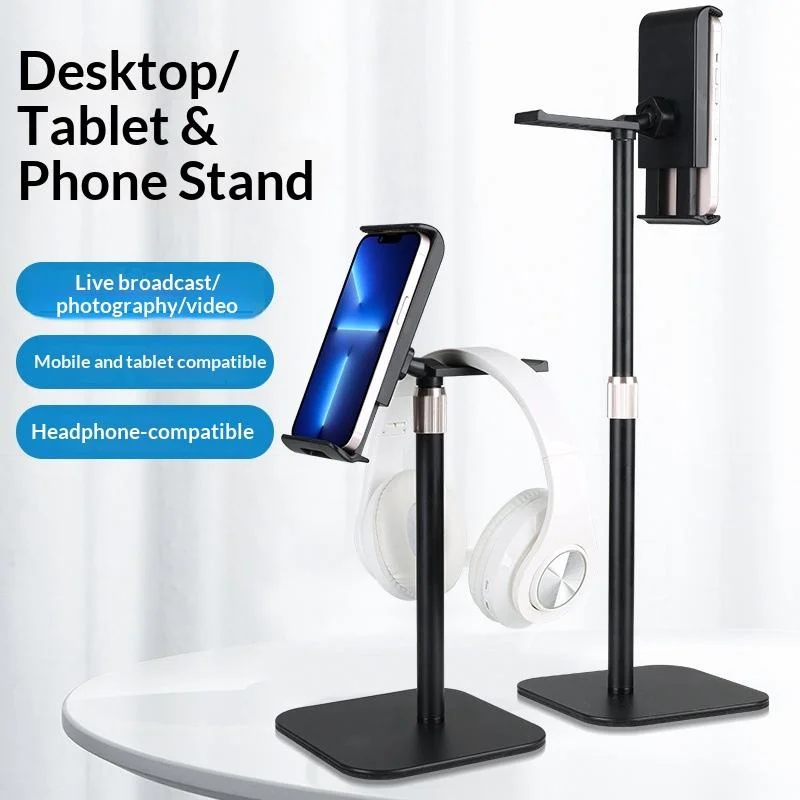 3 in 1 desktop phone tablet stand with headphone hanger, height adjustable for live streaming photography video recording